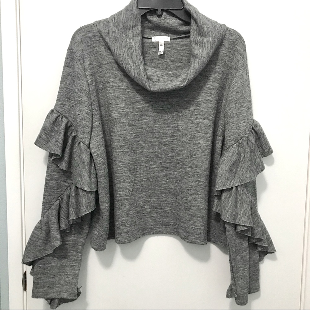 Leith Cowl Neck Ruffle Sleeve Cropped Sweater XXL